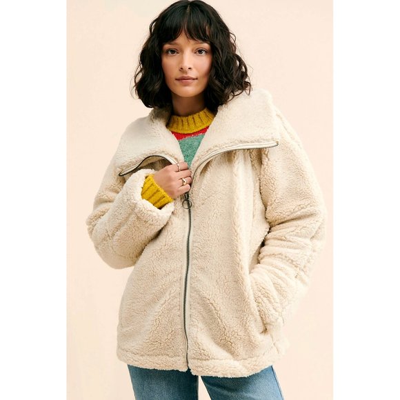 NEW Free People Raya Cozy Coat Sherpa Fleece Teddy Jacket Oversized Winter Coat - Picture 2 of 5